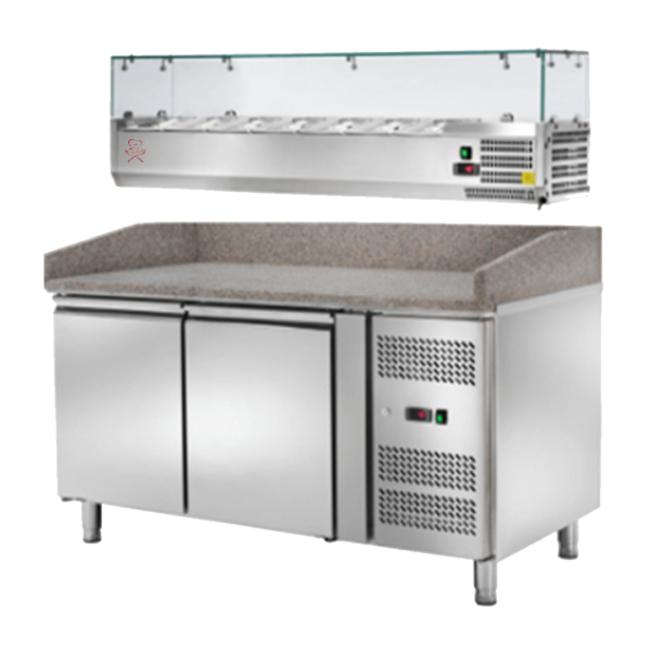 Banco pizza refrigerato ventilato 2/porte con vetrina porta condimenti
